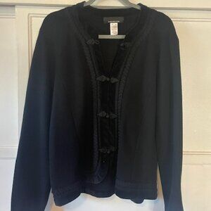 Jones New York Cardigan Women's Size XL Velvet Black Toggle Buttons Crochet